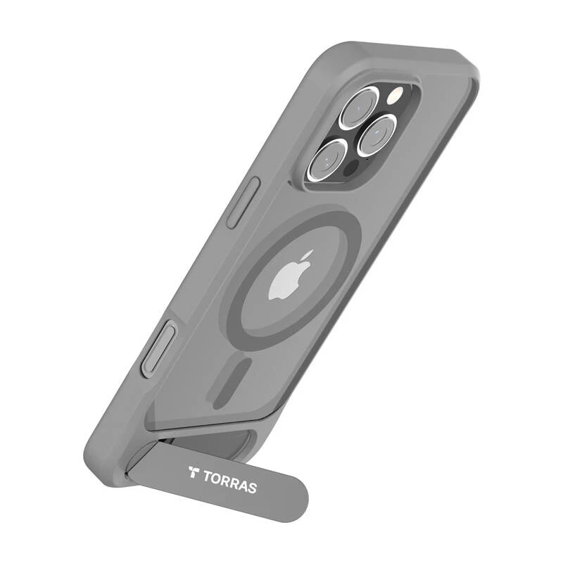 Etui ochronne Torras Pstand Series na iPhone 16 Pro Max, szare, smukły profil z wbudowaną podstawką