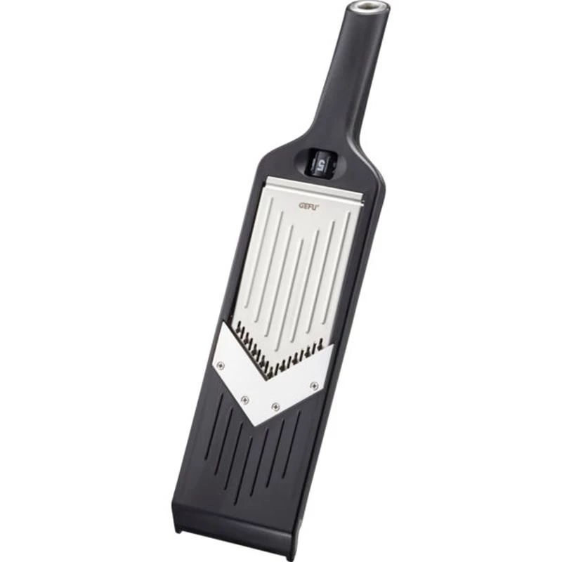 Krajalnica ręczna GEFU Julienne VIOLI 2.0 — ręczna krajalnica do żywności, 5 pozycji cięcia, 1–5 mm, ostrza ze stali nierdzewnej, obudowa ABS/stal nierdzewna, czarny