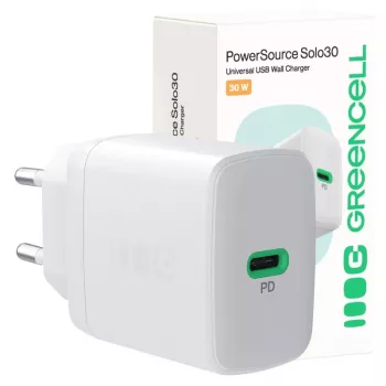 Zasilacz sieciowy zielony Cell PowerSource Solo30 30W Biały — ładowarka USB-C, moc 30 W
