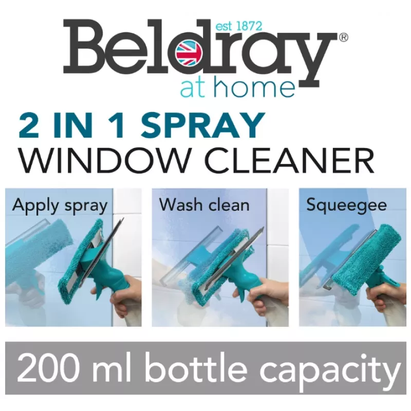 Dwufunkcyjny spray do mycia okien Beldray LA024275TQEU7 – narzędzie z rozpylaczem i ściągaczką