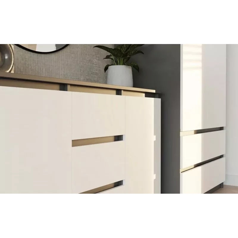 Komoda 2 drzwi 3 szuflady top e shop M-MP-K-MAL-2D3S-ANTBIA — rama antracytowa, białe drzwi, 1200×750×400 mm