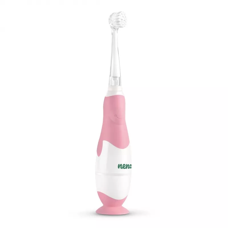 Elektryczna szczoteczka do zębów neno Denti Pink dla dzieci — wibracyjna, miękkie włosie, bateria AAA, minutnik 2-minutowy