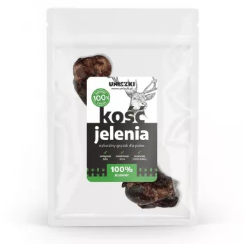 Przysmak dla psa UNISZKI Deer Bone Medium — naturalny pojedynczy gryzak dla psów średnich 10–25 kg, bezzbożowy, bezglutenowy, bez konserwantów, saszetka