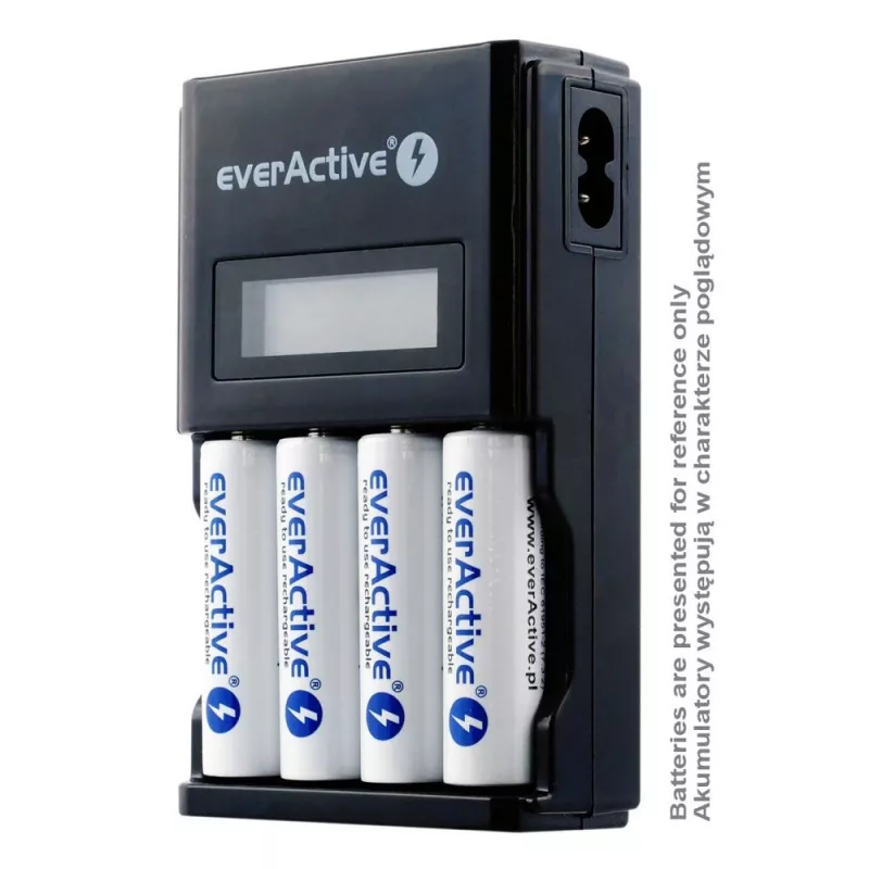 Ładowarka do akumulatorów everActive NC450B — ładowarka na 4 ogniwa AAA, 110/230 V AC, czarna