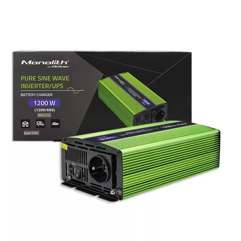Przetwornica samochodowa Qoltec Monolith 1200 W Zielona 12 V