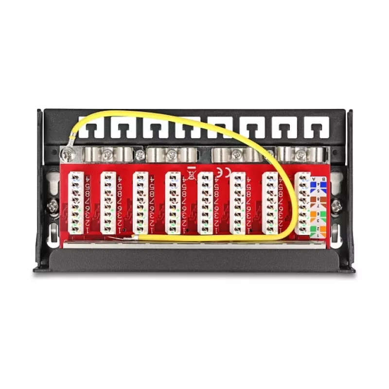 Patch panel DELOCK Mini Desktop RJ45 8-portowy Cat.6A ekranowany czarny do montażu na stole, ścianie lub szynie DIN