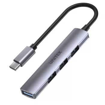 Hub USB-C Unitek H1208B — 1x USB-A 5 Gb/s, 3x USB-A 2.0, host USB-C, obudowa aluminiowa, kabel 0,20 m