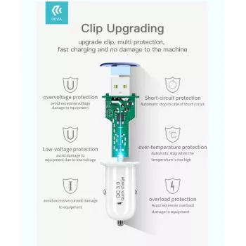 Ładowarka samochodowa Devia Mushroom QC3.0 18W Złota – USB Quick Charge 3.0, moc wyjściowa 18W