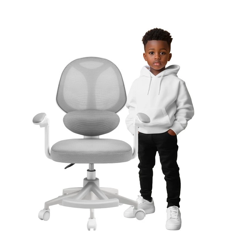 Fotel obrotowy mark adler Junior 4.5 szary — ergonomiczny fotel biurkowy, regulowana wysokość 40–50 cm, oparcie z siatki, podstawa na kółkach, podłokietniki, podparcie lędźwiowe
