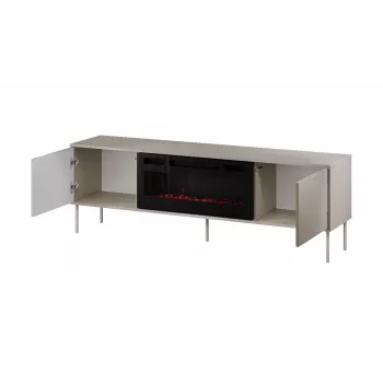 Szafka RTV z kominkiem Cama Meble TRESSE 180x40x54.5 cm — czarna rama, blat mat kaszmirowy