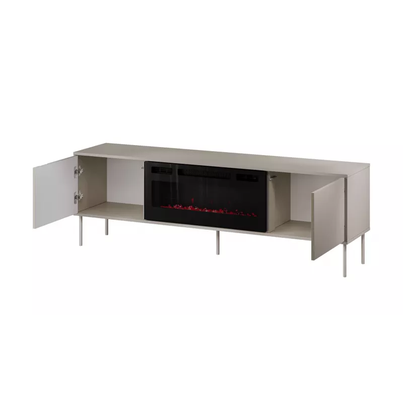 Szafka RTV z kominkiem Cama Meble TRESSE 180x40x54.5 cm — czarna rama, blat mat kaszmirowy