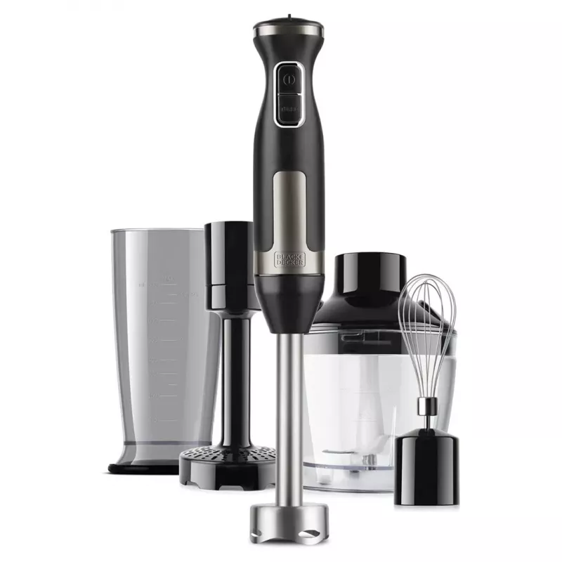 Blender ręczny Czarny & Decker BXHBA1500E — 1500 W blender ręczny z wałkiem ze stali nierdzewnej, 20 prędkości, rozdrabniacz, trzepaczka, funkcja pulse
