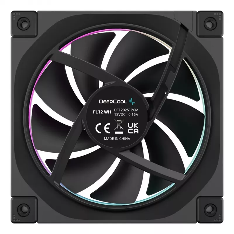 Wentylator obudowy DeepCool FL12 120 mm, PWM, 500–2150 RPM, 55 CFM, 2.82 mmH2O, FDB, multi-LED, czarny