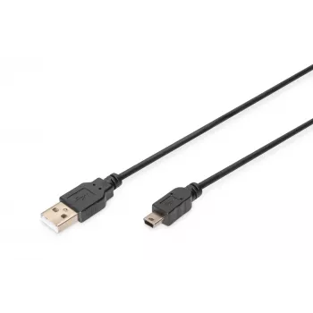 Assmann/Digitus USB 2.0 CONNECTION kabel A-B USB 2.0 Connection kabel, 480Mbit/s, USB A - USB mini B, plug/plug, 1.8m, Czarny (AK-300130-018-S)