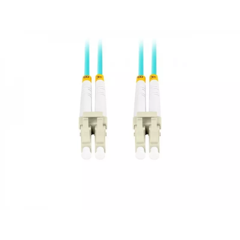 Światłowodowy kabel krosowy MM LC/UPC-LC/UPC DUPLEX 3.0MM OM3 50/125 LSZH 2M Aqua