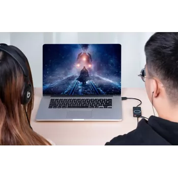 Zewnętrzna karta dźwiękowa USB 2.0 Vention CDRBF — 16-bitowa, 44,1–48 kHz, zasilana przez USB, kabel 1 m, wejście/wyjście liniowe