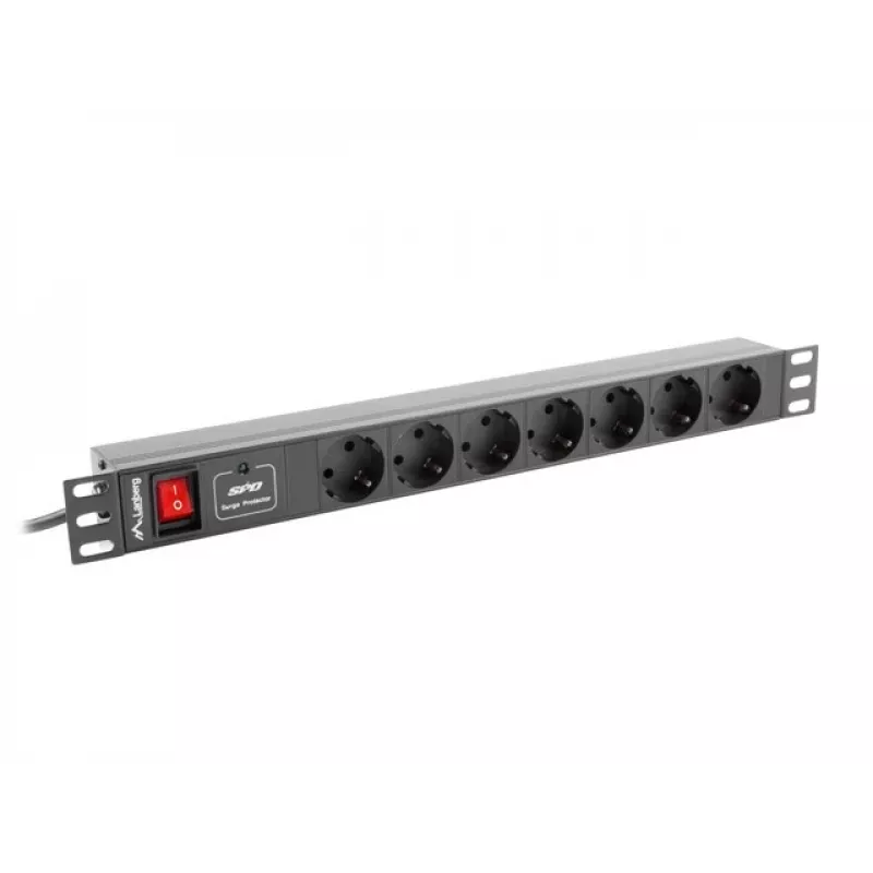 Lanberg | Listwa zasilająca PDU 19 cali 1U 10A 2M 7x gniazda Schuko | PDU-07F-0200-IEC-BK