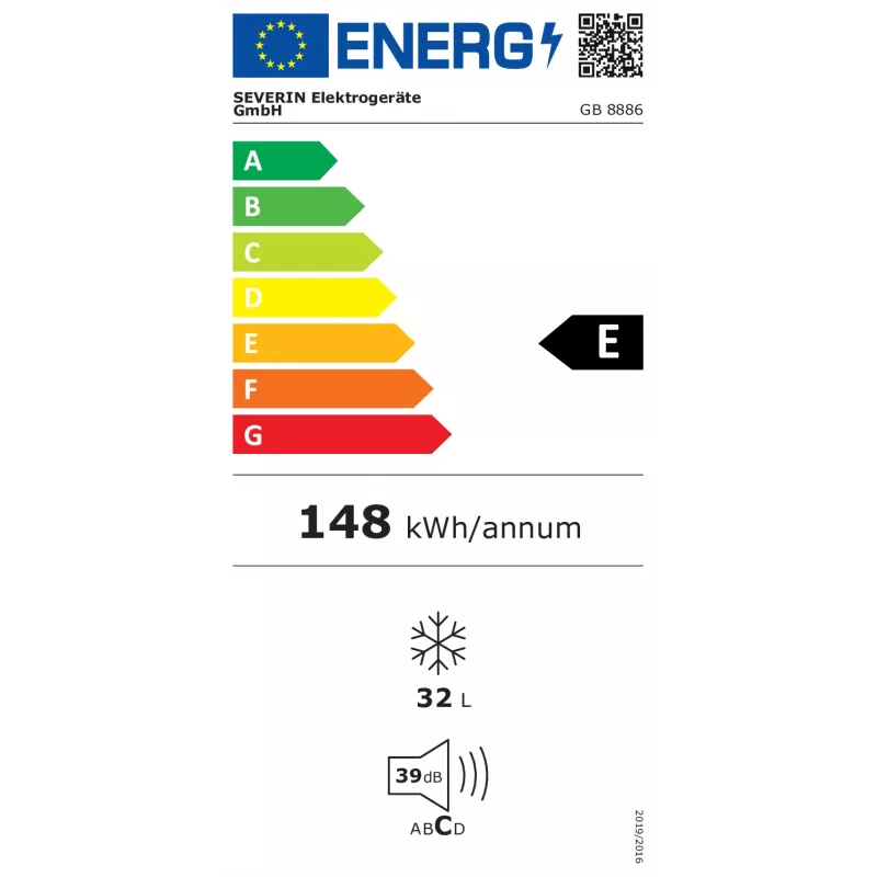 Zamrażarka pionowa SEVERIN GB 8886, pojemność netto 32 L, klasa E, 500×480×445 mm, biały