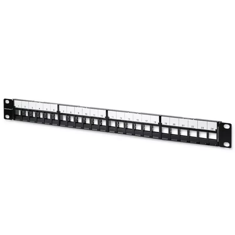 Qoltec 54516 panel krosowy do szafy rack 19 cali, 24 porty, 1U, UTP, czarny