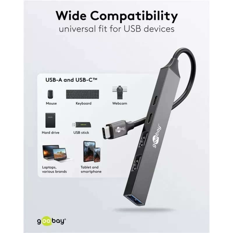 Goobay Slim 5-Port USB-Hub, USB-C™ na USB-C™/USB-A, USB 3.2 (74460)