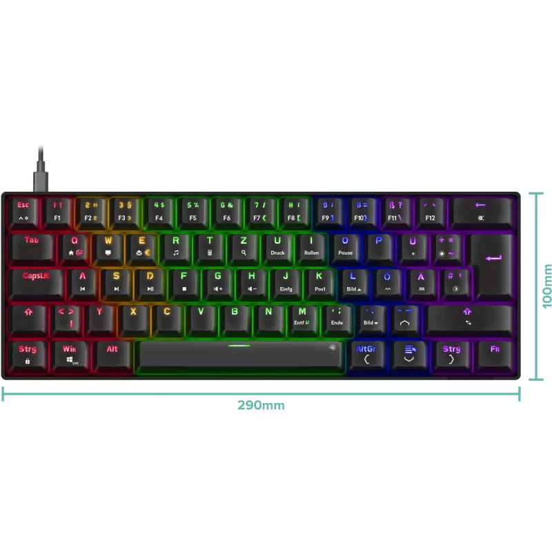Mechaniczna klawiatura gamingowa Speedlink ATMOS RGB — kompaktowy układ, podświetlenie RGB
