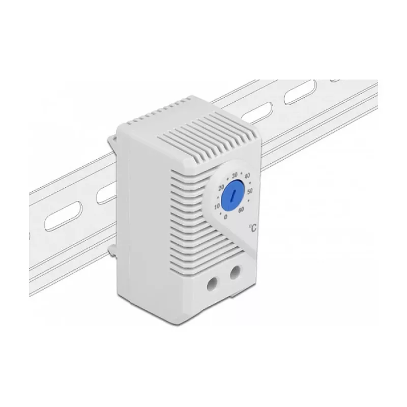 Termostat DELOCK 66823, obudowa z tworzywa sztucznego IP20, 30 W, 250 V, 10 A, 43×60×33 mm, niebieski/szary