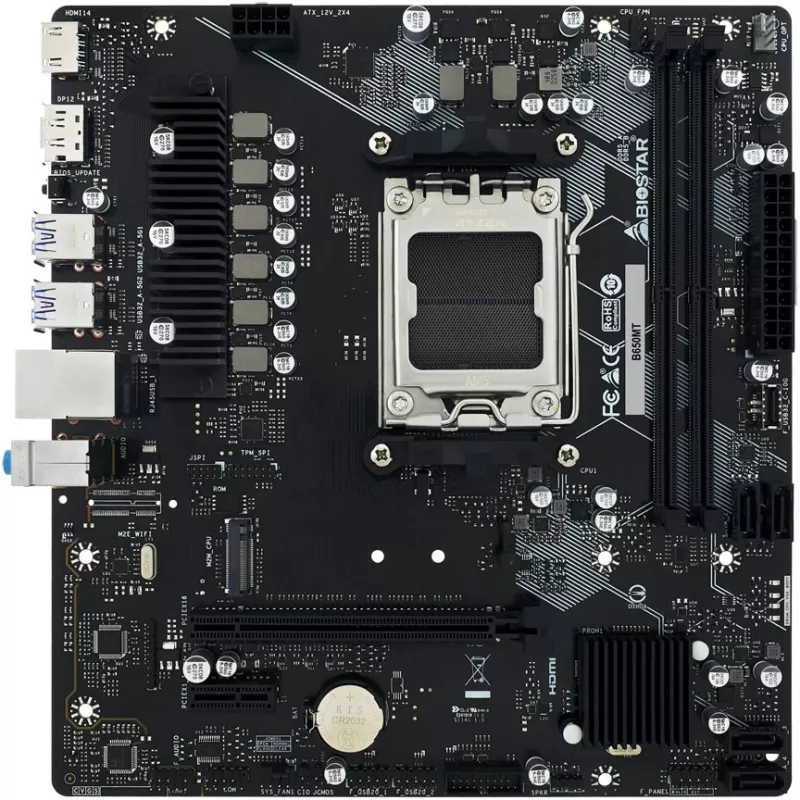 Płyta główna BIOSTAR B650MT Micro ATX, AMD B650, Socket AM5, DDR5, 2x DIMM, 96GB, 1x M.2, 4x SATA III, Gigabit LAN
