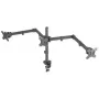 Manhattan Triple Desk Mount do TV i monitorów, Do ekranów: 10 cali do 27 cali, Montaż zaciskowy, Kompatybilność z VESA: 75x75 i 100x100mm - sprawdź wymiary czterech otworów montażowych z tyłu ekranu, aby upewnić się, że pasuje, Maks. 7kg (na każdy), Czarny, Uchwyt, Dożywotnia gwarancja