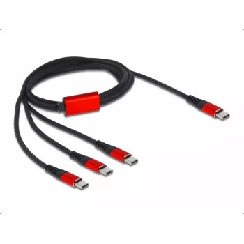 Kabel do ładowania USB DeLOCK 3 w 1 USB Type-C na 3 x USB Type-C 1 m czarno-czerwony