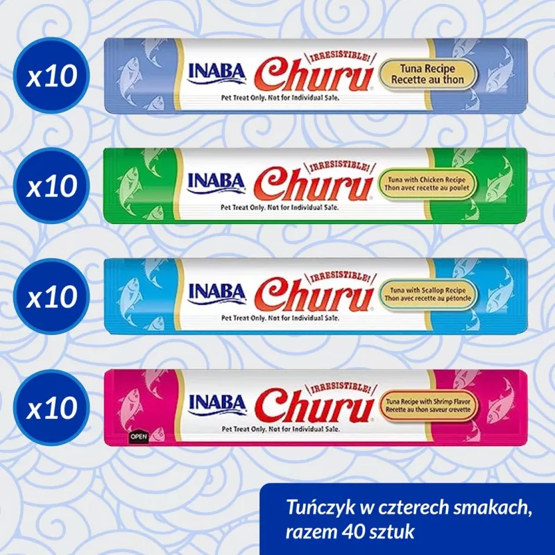Mokre przysmaki dla kota INABA Churu Variety Box — Tuńczyk, 40 × 14 g saszetek z pastą, bezzbożowe, bezglutenowe
