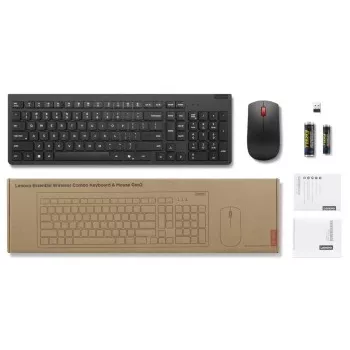 Bezprzewodowy zestaw klawiatury i myszy Lenovo Essential Wireless Combo Gen2 — czarny, kompaktowy układ, połączenie bezprzewodowe