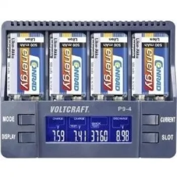 Ładowarka do akumulatorów Voltcraft P9-4 dla baterii 9V — kompatybilna z NiCd, NiMH i Li-Ion