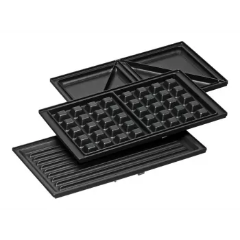 Sandwich maker Rommelsbacher SWG 700 – kompaktowa prasa elektryczna 3 w 1 z 3 wymiennymi płytami (sandwich, gofry belgijskie, grill), akcenty ze stali nierdzewnej