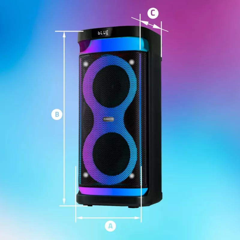 Głośnik przenośny MANTA SPK0601B100, 100 W, Bluetooth, karaoke, mikrofon bezprzewodowy, bateria, korektor, oświetlenie dyskotekowe