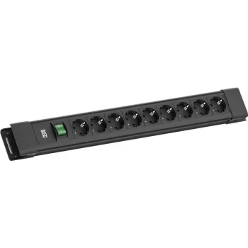 Listwa zasilająca Bachmann CONNECTUS 9x gniazda CEE7/3 z 1x przełącznikiem, kabel 2,0 m, wtyczka CEE7/7 — Czarna