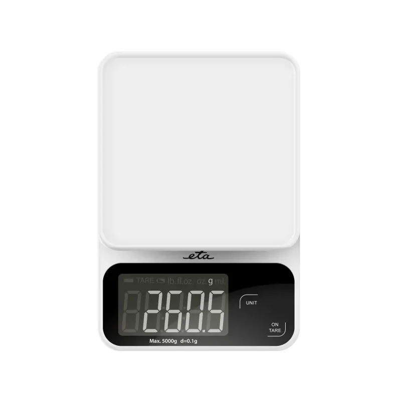 Elektroniczna waga kuchenna ETA POPI Biała — maks. 5 kg, dokładność 1 g, wyświetlacz LCD, baterie AAA