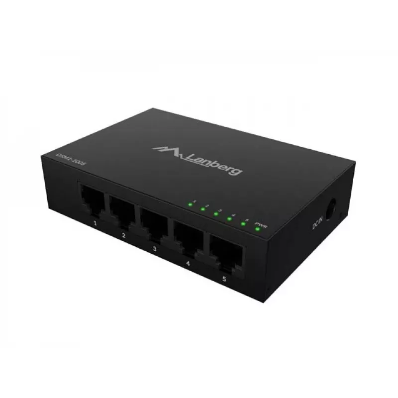 Przełącznik sieciowy LANBERG DSM1-1005 5x 1 Gb/s niezarządzany, desktop, obudowa metalowa, 12V