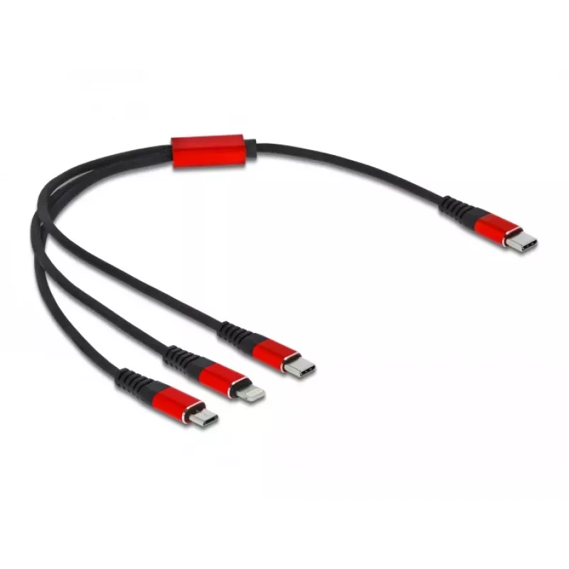 Kabel do ładowania USB DeLOCK 86710 3 w 1 USB Type-C do Lightning Micro USB 30 cm Czarny Czerwony