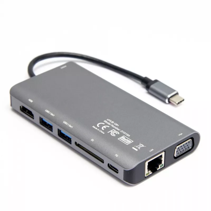 UNITEK uHUB O8+ Przewodowy USB 3.2 Gen 1 Type-C Szary 100W Power Delivery