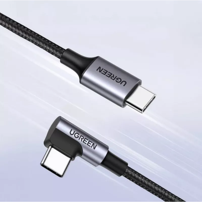 Ugreen USB-C (prosty) / USB-C (kątowy) PD QC 60W 3A 0,5m US255 (szary)