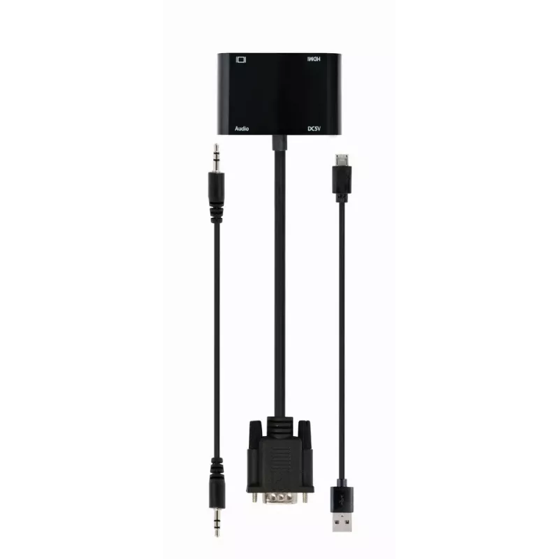 Adapter kablowy wideo GEMBIRD A-VGA-HDMI-02 0,15 m — HDMI + VGA (D-Sub) żeński na VGA (D-Sub) męski, czarny
