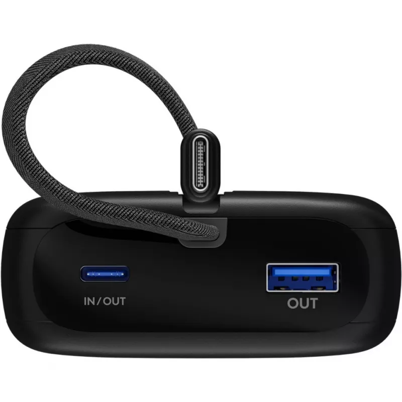 Powerbank 20 000 mAh, zintegrowany kabel USB-C 13 cm, 30 W (czarny, 20 Ah, 1x USB-A, 2x USB-C, PD, QC)