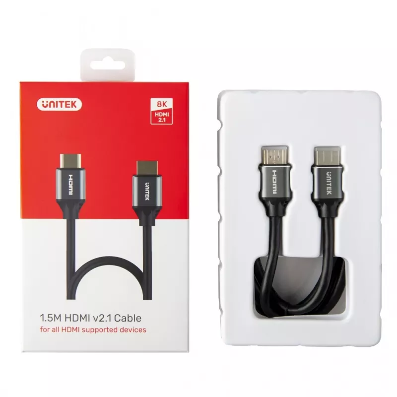 Kabel HDMI Unitek C138W 2 m — HDMI 2.1, 48 Gbit/s, 4K/120Hz, HDR10 & Dolby Vision, ARC, pozłacane złącza