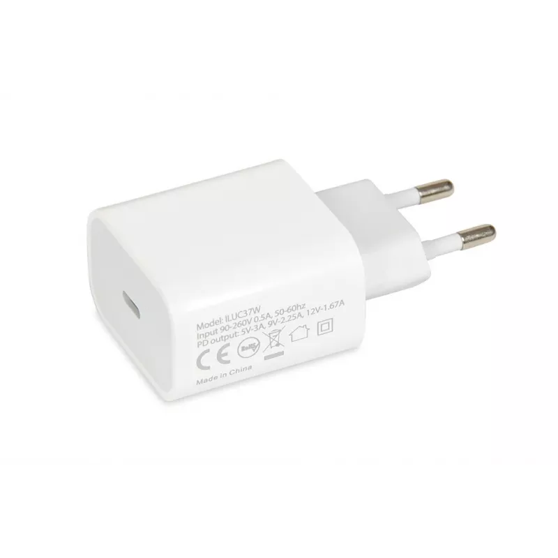 Ładowarka sieciowa USB-C Szybkie ładowanie IBOX C-37, 20 W, USB‑C PD 3.0, prąd wyjściowy 3 A, biała