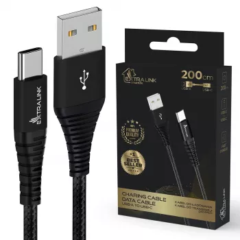 Kabel USB Typ-A na USB-C Extralink Smart Life w oplocie 2 m — 15 W (5 V 3 A) czarny