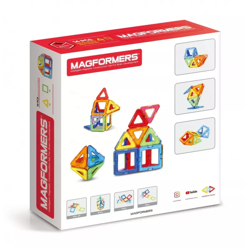 Zestaw konstrukcyjny magnetyczny MAGFORMERS, 14 elementów — 14 magnetycznych klocków geometrycznych