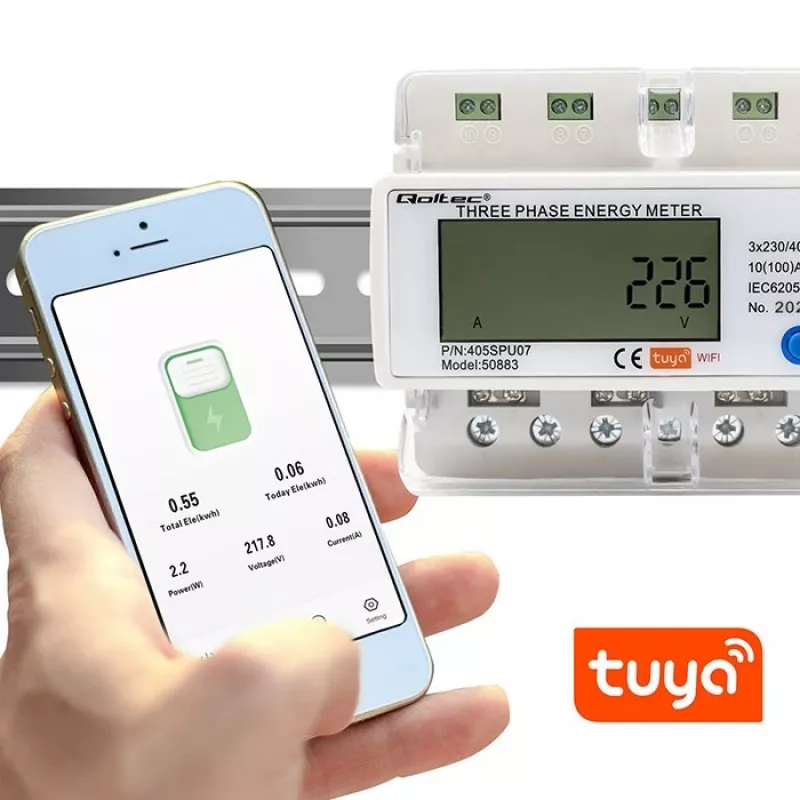 Trójfazowy licznik energii QOLTEC 50883 Wi‑Fi 400V z wyświetlaczem LCD