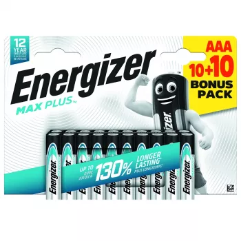 Energizer Max Plus Micro (AAA) - Bateria alkaliczno-manganowa 1,5 V, 20 szt. (E304145700)