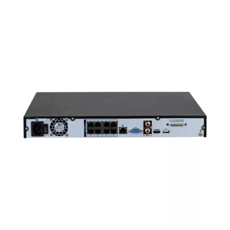 Sieciowy rejestrator wideo DAHUA NVR4208-8P-EI — 8-kanałowy NVR z 8 portami PoE, przepustowością 180/256 Mb/s, maks. 16 TB pamięci