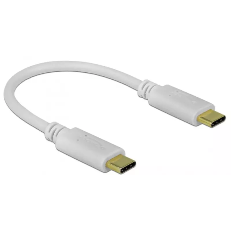 Delock - kabel USB-C / zasilający - 24-pin USB-C (M) do 24-pin USB-C (M) - 5 A - 15 cm - zasilanie USB (100 W), obsługa Power Delivery 2.0 - biały (85357)